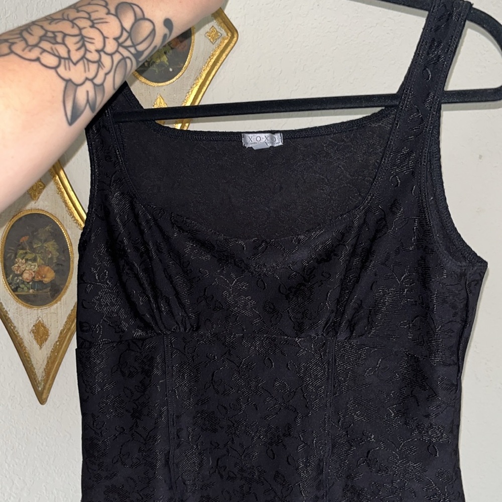 XOXO, Roses, black corset, square neck, blouse, 90s Y2K, Renaissance, M/L